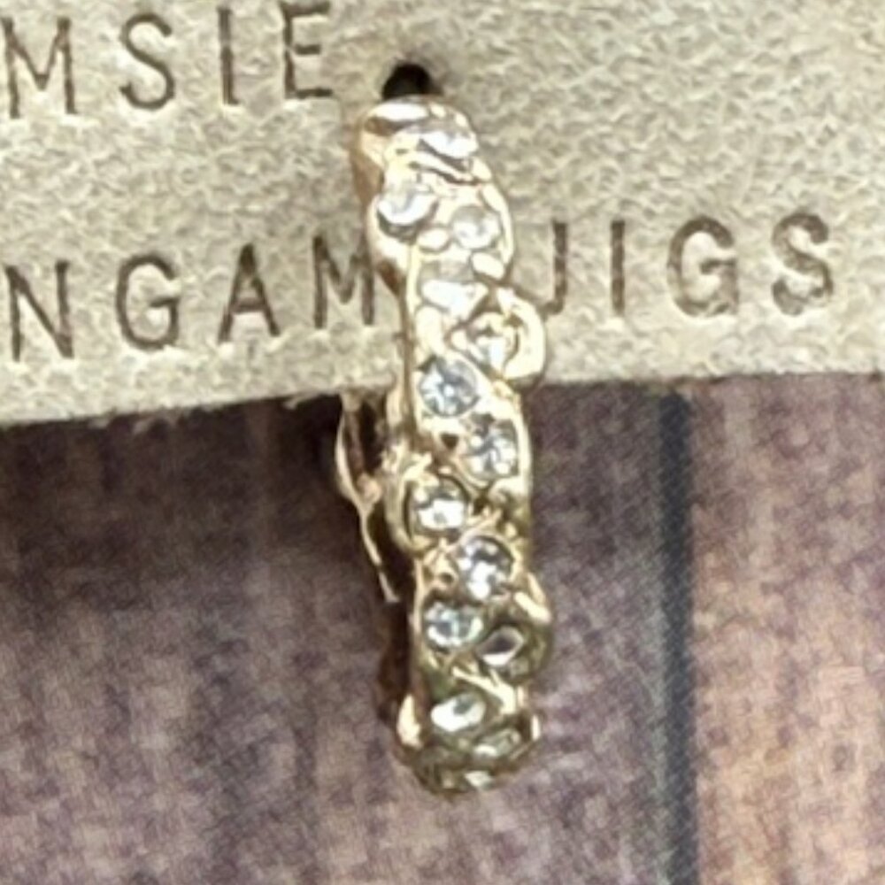 Anthropologie Gold Tone Rhinestone Mini-Hoop Earrings - Picture 3 of 3